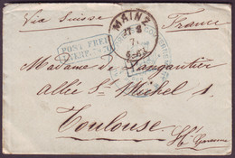 LSC -  Tàd MAINZ (27-3-1871) + Griffe "Post Frei LVERF. 7-8-70", Lettre En Franchise D'un Prisonnier De Guerre - Krieg 1870