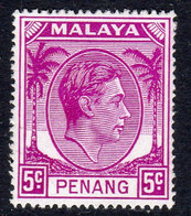 Malaya Penang 1949-52 GVI 5c Bright Purple Definitive, MNH, SG 7 (MS) - Penang