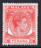 Malaya Penang 1949-52 GVI 12c Scarlet Definitive, MNH, SG 12 (MS) - Penang