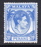 Malaya Penang 1949-52 GVI 20c Bright Blue Definitive, MNH, SG 15 (MS) - Penang