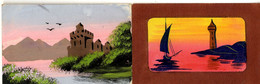 PASTEL  PAYSAGE PHARE & CHATEAU  -   REALISEE SUR CARTE POSTALE  ANCIENNE  -  2 CARTES POSTALES - Pastell