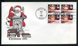 USA 1991 Christmas: Santa Claus In Chimney, Block Of 4 FDC, Oct. 17 (Artmaster) - 1991-2000