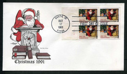 USA 1991 - Christmas: Santa Claus At Fireplace, Block Of 4 FDC, Oct. 17 (Artmaster) - 1991-2000