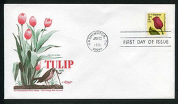 USA 1991 Tulip Coil "F" Washington January 22 (Artmaster) FDC | Flowers [Bird On Cover] - 1991-2000