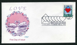 USA 1992 Love FDC, Loveland CO, Feb. 6 (Artmaster) | Heart In Envelope (Swans) | Greetings | Hearts | Letters (Mail) | - 1991-2000