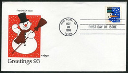 USA 1993 Christmas: Greetings FDC New York, Oct. 28 (Artmaster) | Snowman - 1991-2000