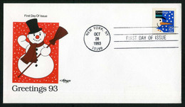 USA 1993 Christmas: Greetings FDC New York, Oct. 28 (Artmaster) | Snowman - 1991-2000