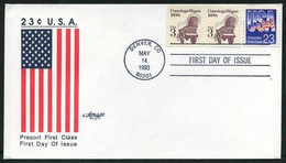 USA 1993 Presort First Class FDC, Denver, CO, May. 14 (Artmaster) | Stage Coaches | Flags - 1991-2000