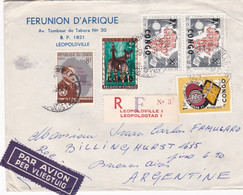 FERUNION D'AFRIQUE. CONGO BELGE ENVELOPPE CIRCULEE ANNEE 1962, LEOPOLDVILLE A BUENOS AIRES. RECOMMANDE PAR AVION- LILHU - 1960-1964 Republic Of Congo