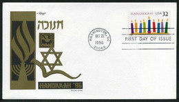 USA 1996 Hanukkah FDC, Washington, DC, Oct. 22 (Artmaster) | Joint Issue With Israel | Lamps And Candles | Religion - 1991-2000