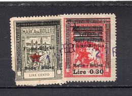 1945  ITALY,CROATIA,FIUME,RIJEKA,REVENUE STAMP,PAIR,100 AND 0.30 LIRE,OVERPRINTED,USED - Fiume & Kupa