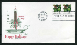 USA 1997 American Holly Pair FDC New York, NY, Oct. 30 (Artmaster) | Happy Holidays, Christmas, Flowers, - 1991-2000