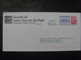 167- PAP Réponse Beaujard 20g Sté St Vincent De Paul 12P313 Obl - PAP: Antwort/Beaujard