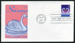 USA 1997 Love Series FDC, Los Angeles, Feb. 4 (Artmaster) | Mute Swan (Cygnus Olor), Birds | Greetings | Hearts - 1991-2000