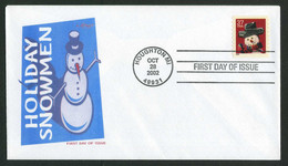 USA 2002 Sc 3683 Holiday Snowmen FDC, Houghton, MI, Oct. 28 (Artmaster) Mi. 3711BC - 2001-2010