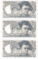 3 Billets 50 Francs Quentin De La Tour 1983 Alphabet P.35, Numéros Qui Se Suivent - 50 F 1976-1992 ''quentin De La Tour''