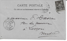 10c SAGE Sur Carte Postale Repiquée - Imprimerie ARTHAUD , 48 Rue Du Faub. St Martin Paris . - 1877-1920: Semi-Moderne