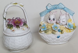 Lot Paniers Fleuris - Couvercle Et Anse - Lapin Fleur  - STATUETTE - Bon état (petit Manque Fleur Bleue)- 31 / Vers 1990 - Autres & Non Classés