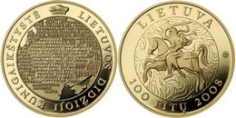 Lithuania 100 Litu 2008 Km#156 "Millennium Of Name Of LITHUANIA" AU Gold PROOF - Lithuania