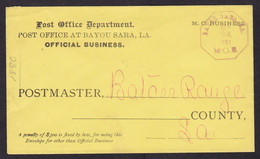 USA: Official Business Cover 1881, Post Office, Rare Cancel Bayou Sara LA, Town Disappeared By Flood 1927 (minor Damage) - Officials