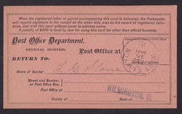 USA: Official Business Return Receipt Postcard, 1891, Post Office, Rare Cancel West Elkton Ohio (traces Of Use) - Servizio