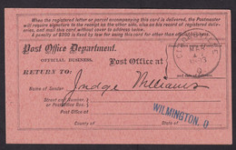 USA: Official Business Return Receipt Postcard, 1893, Post Office, Rare Cancel Clarksville Ohio (traces Of Use) - Service