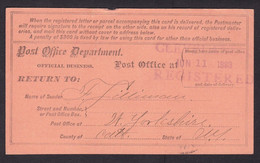 USA: Official Business Return Receipt Postcard, 1883, Post Office, Purple Cancel Cleveland (minor Damage) - Officials