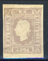 Austria, Giornali 1858, Unif. N. 6 (k 1,05) Lilla Grigio Non Dentellato MLH*, Cat. € 1200, Firma  A. Diena - Dagbladen