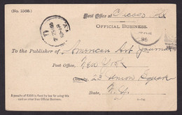 USA: Official Business Postcard, 1895, Post Office, Advice Change Of Address By Postmaster Chicago (minor Crease) - Servizio