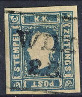 Austria, Giornali 1858, Unif. N. 5 (k 1,05) Azzurro, Non Dentellato, Grandi Margini, Usato, Cat. € 450, Firma A. Diena - Dagbladen