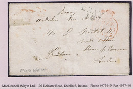 Ireland Wicklow Free 1823 Free Front Franked "J Grattan" To London With Black BRAY/10 Town Mileage Mark - Prephilately