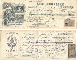 Delcampe - 2 Traites Illustrées 1882-1894 / 34 VERGEZE / AUDEMARD GERVAIS ROUVIERE / Vins - Wechsel