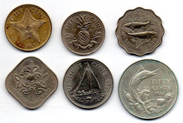 BAHAMAS, Set Of Six  1, 5, 10, 15, 25, 50 Cents, Brass, C.-Nickel, Silver, Year 1966, 69, KM #2, 3, 4, 5, 6, 7 - Bahamas