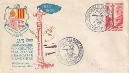 ANDORRE - 25 Ans De La Poste Française En 1956 - Cartas & Documentos