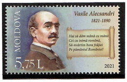 Moldova 2021 . Writer Vasile Alecsandri. 1v: 5.75 - Moldova