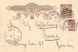 Australie Du Sud South Australia Carte Entier Postal Ganzsache Cachet Adelaide 1898 + Timbre Stamp Post Card - Storia Postale