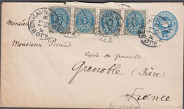 1898. DANMARK. 4 øre Envelope + 4 Stripe 4 øre In Total 20 øre Franking To Grenoble, ... (Michel 23B) - JF425000 - Storia Postale