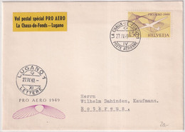 SUISSE - 1949 - POSTE AERIENNE  Zum. 45 VOL SPECIAL PRO AERO LA CHAUX-DE-FONDS à LUGANO Sur ENVELOPPE => ROTKREUZ ZUG - Erst- U. Sonderflugbriefe