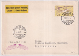 SUISSE - 1949 - POSTE AERIENNE  Zum. 45 VOL SPECIAL PRO AERO LUGANO à LA CHAUX-DE-FONDS Sur ENVELOPPE => ROTKREUZ ZUG - Erst- U. Sonderflugbriefe