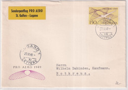 SUISSE - 1949 - POSTE AERIENNE  Zum. 45 VOL SPECIAL PRO AERO ST GALLEN à LUGANO Sur ENVELOPPE => ROTKREUZ ZUG - Erst- U. Sonderflugbriefe