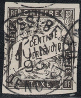 TAXE - N°1 - CACHET A DATE - NOSSI-BE - ILE DE NOSSI-BE - 2O JUIN 1893 - COTE 90€ - AMINCI SOUS CHARNIERE. - Strafportzegels