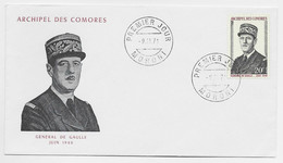 COMORES 20FR DE GAULLE LETTRE FDC COVER MORONI 9.11.1971 - Oblitérés