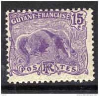 Guyane N° 54 XX Série Courante : Fourmilier : 15 C. Violet, Sans Charnière, Gomme Coloniale Sinon   TB - Other & Unclassified