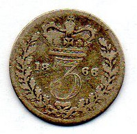 GREAT BRITAIN, 3 Pence, Silver, Year 1866, KM #730 - F. 3 Pence
