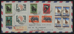 TREASURE HUNT [03318] Belgian Congo 1960 Reg. Cover To Travers, Switzerland Bearing Large Animals Thematic Franking - 1947-60: Lettres