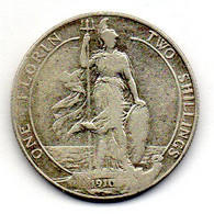 GREAT BRITAIN, 1 Florin, Silver, Year 1910, KM #801 - J. 1 Florin / 2 Shillings