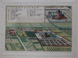 LOVENDEGEM ZELDZAAM  HANDGEKLEURDE  KOPERGRAVURE , 1649 AMSTERDAM .J.BLAEU 23.5 X 15 CM - NEDERLANDS ACHTERZIJDE - Lovendegem