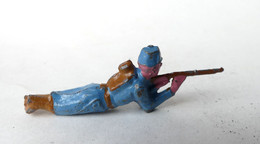 FIGURINE PLOMB CREUX MARQUE INCONNUE SOLDAT ALLEMAND TENUE Bleue TIREUR FUSIL ALLONGE Petite Taille - Tin Soldiers