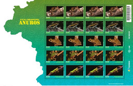 BRAZIL 2021 - FROGS - ANUROS -  TAILLESS AMPHIBIANS -  BRAZILIAN FAUNA  PRESERVATION - FULL SHEET 20 Stamps  MINT - Unused Stamps