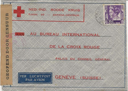 INDE NEERLANDAISE -LETTRE CROIX ROUGE AVEC CENSURE  AFFRANCHIE N° 193 DEST BUREAU INT CROIX ROUGE -GENEVE - Indes Néerlandaises